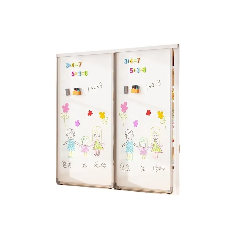 Household double track whiteboard door with bookshelf full coverage sliding steel dust-proof bookcase