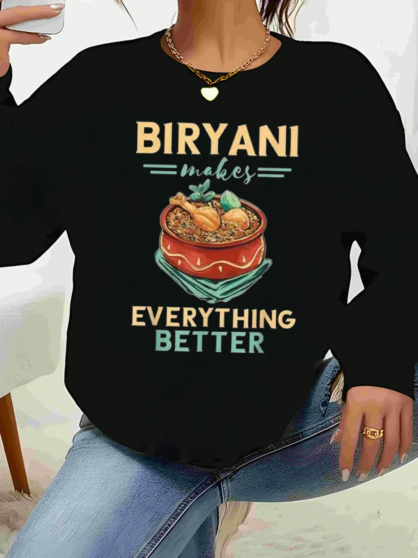 Bluza z nadrukiem: Biryani ulepsza wszystko - jesienno-zimowa odzież codzienna, moda damska