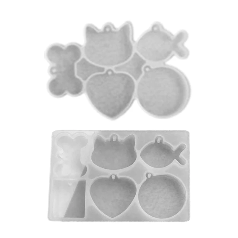 

Y1UB 1/2Pcs Handmade for Cat Bone Fish Mould Silicone Keychain Mold with Hole