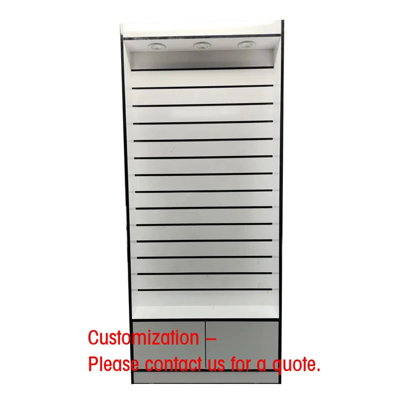 Expositor de Pared de Listones de MDF Personalizado Directo de Fábrica, Góndola de Exhibición de Madera con Luz LED Superior