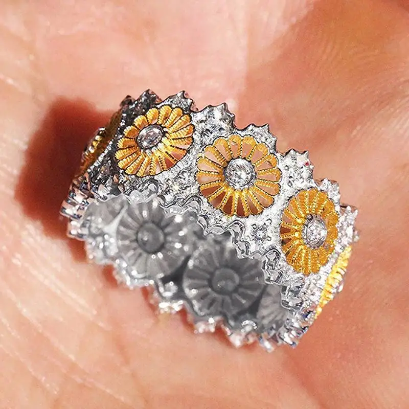 Huitan Daisy Design Damen-Ästhetischer Ring für Party, Alltag, Verlobung, elegant, eingelegt, glänzend, CZ, Modeaccessoires, schicker Schmuck