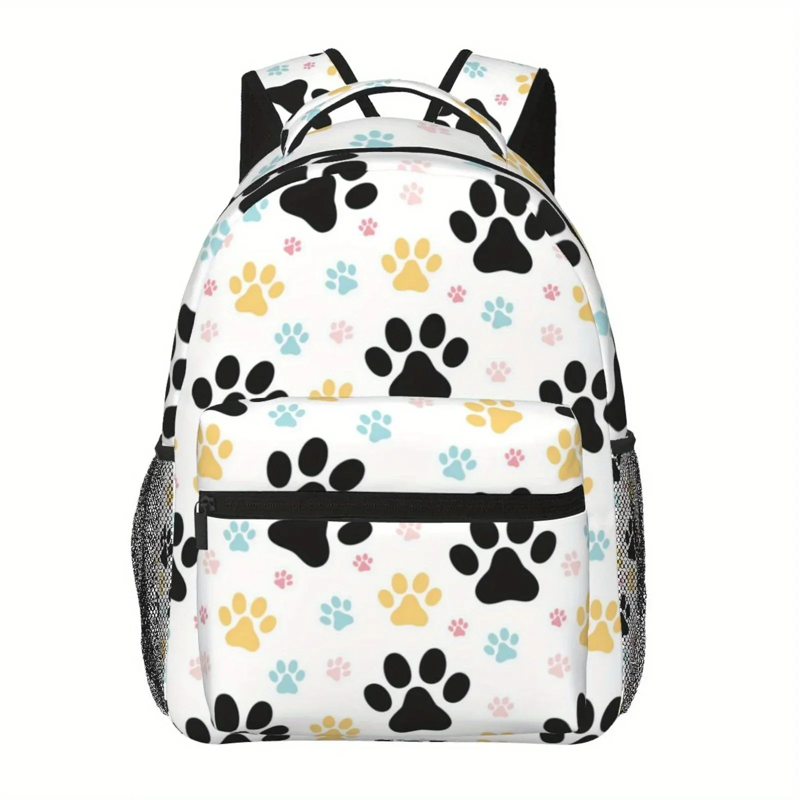 Custom Bag 1pc Cute Pet Paw Print Backpack - Lightweight, Durable Polyester Fiber, Double Mesh Pocket, Zipper Closure, Ideal For