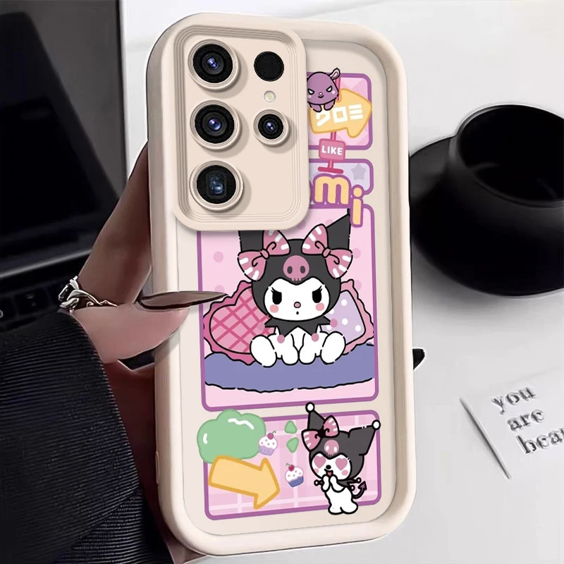 Capa de queda bonito dos desenhos animados para Samsung Galaxy, Sanrio Kuromi, capa macia de TPU, S24, S23 Ultra, S22, S21 Plus, FE, A55, A54, A53, A52, WK453