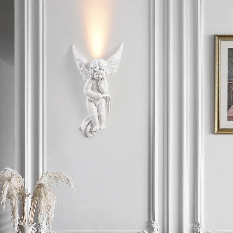 

Cupid French wall lamp, bedroom bedside lamp, Baroque retro angel corridor, living room TV background wall lamp