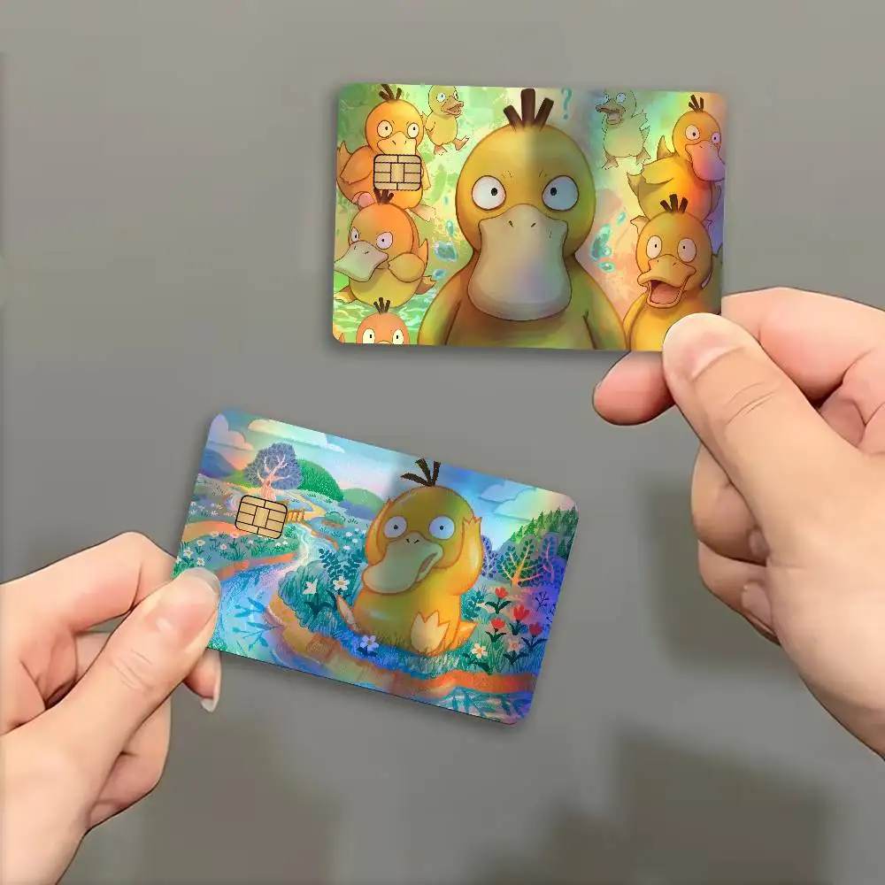 Anime P-Pokemon P-PsyduckS Trendy Laser Glitter Bank Card Stickers All Match Multi Purpose Use