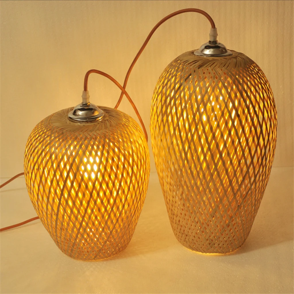 Bamboo Weaving Chandelier Ceiling Pendant Droplight LED Lamp Fixture Home Bar