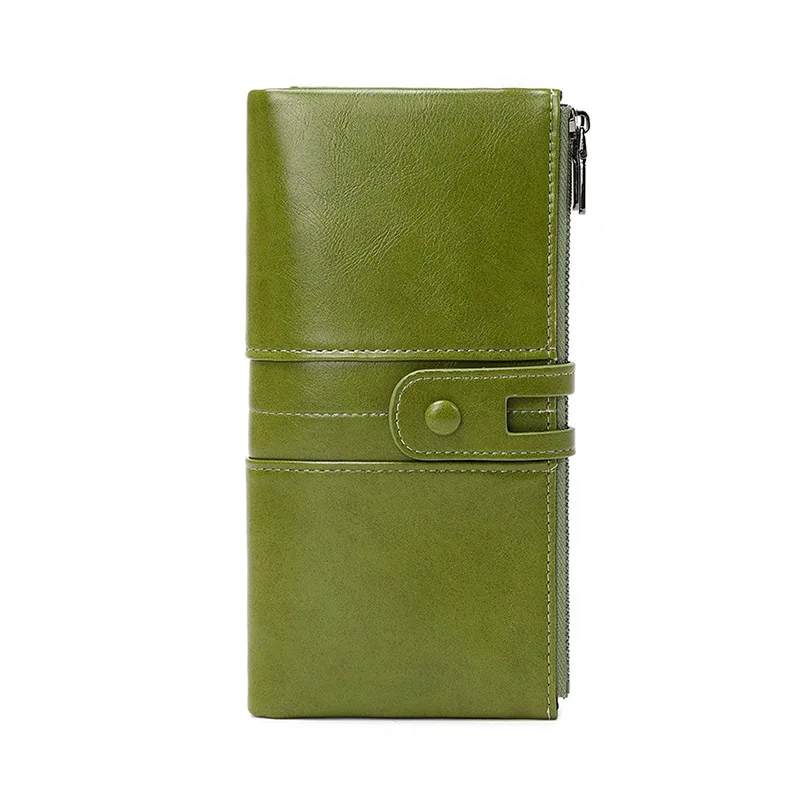 Cartera larga para mujer de cuero ence con doble cremallera, estilo retro, transfronterizo, RFID antirrobo, marca Infinite.