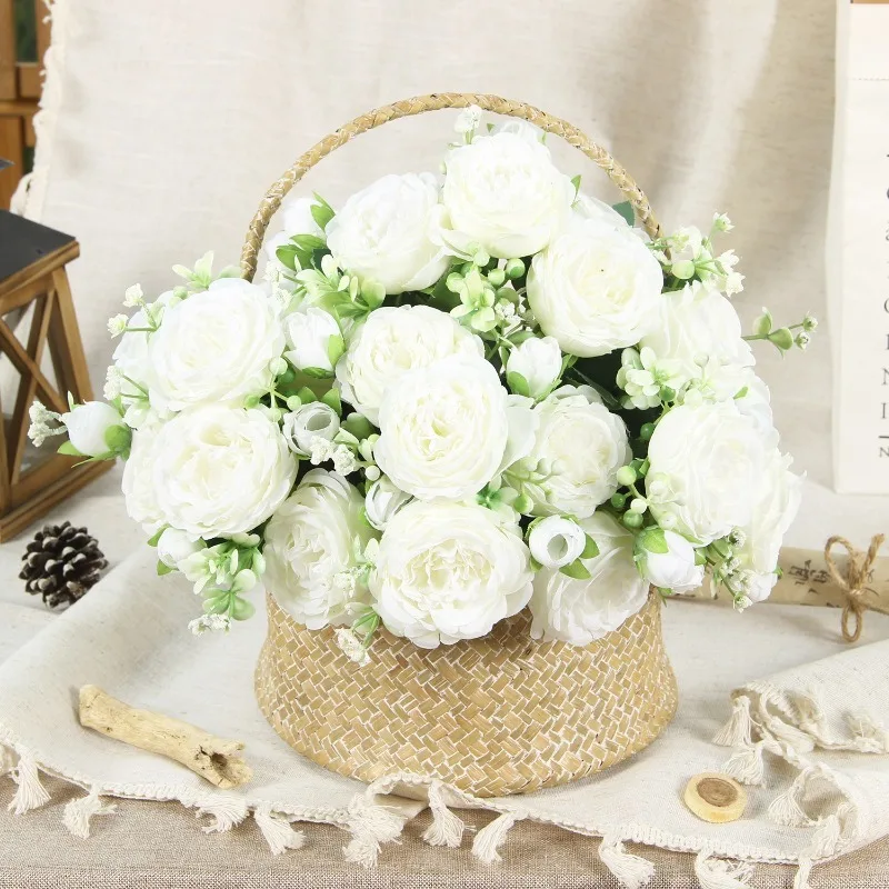 6pcs Vibrant Elegant Artificial Flower Bouquet Pink White Roses with Lush Greenery for Easter Valentine'S Day Wedding Home Decor