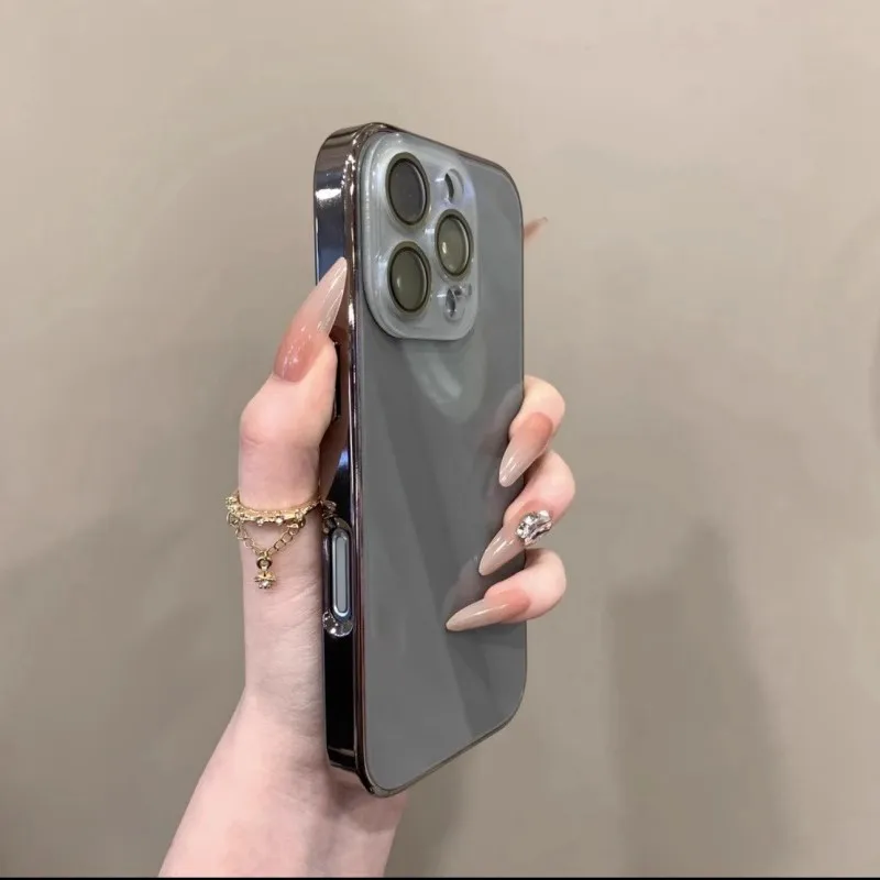 Casing Ponsel Lensa Pelindung Penutup Penuh Kaca Lapis Listrik Kualitas Tinggi untuk 16 15 14 13 12 11 Pro Max Desain Sederhana Antijatuh