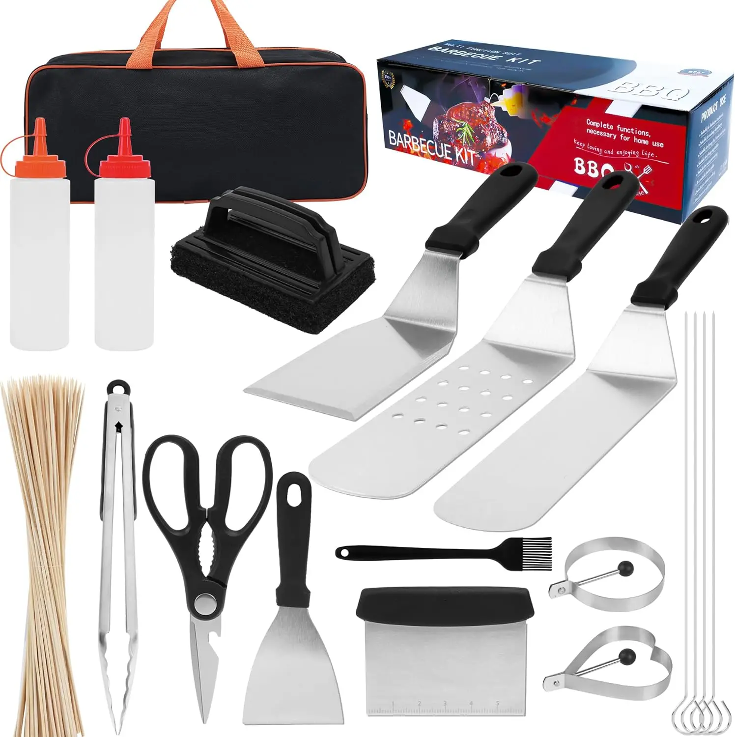 

Flat Top Grill Accessories Set for Blackstone and Camp Chef, Professtional BBQ Spatula Set with Enlarged Spatulas, Basting Cover