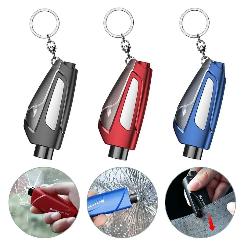 Three in one car safety hammer keychain essential emergency glass breaking hammer self rescue tool window breaker safety belt