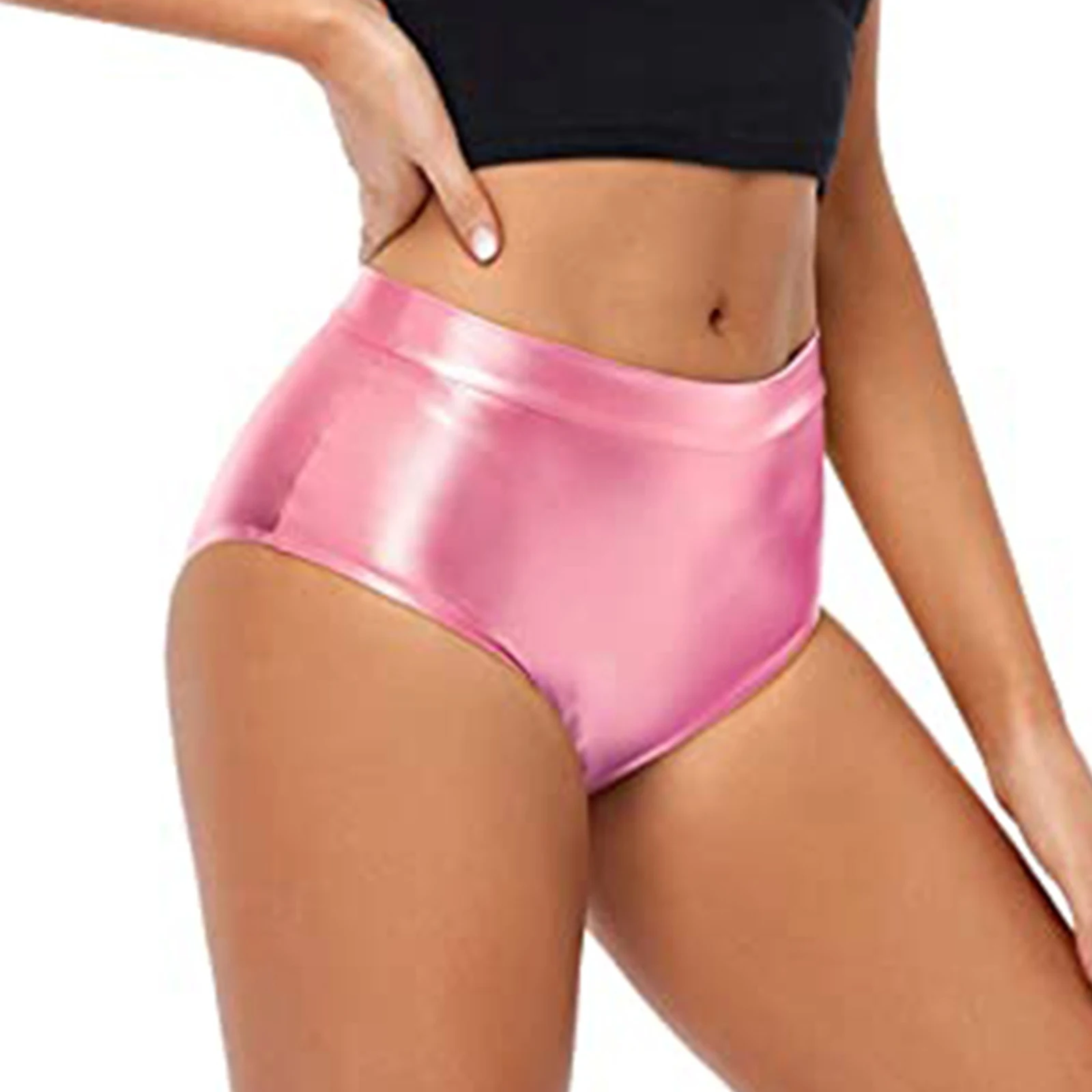 AOYLISEY Shiny Metallic High Waisted Booty Shorts Women's  Spandex Cheeky Ballet Dance Festival Rave Jazz Bottoms Club Costume