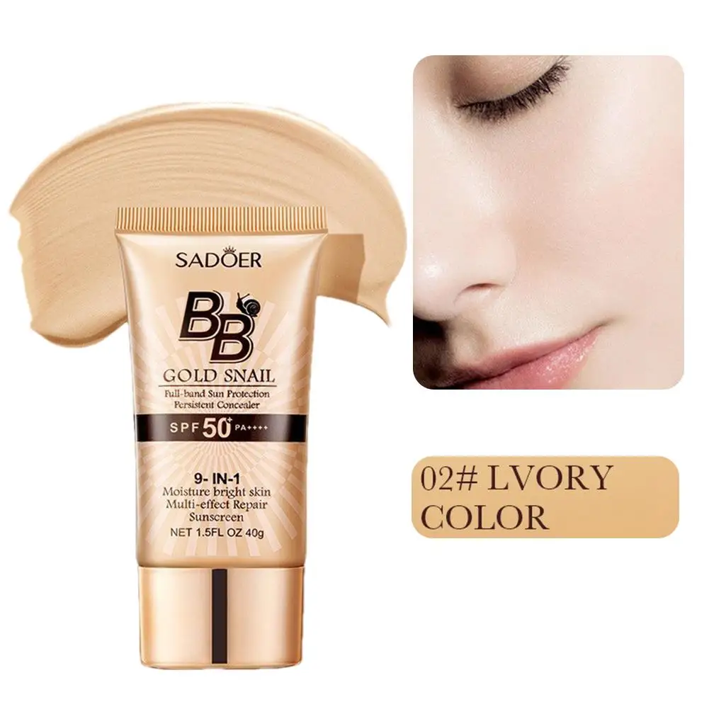 SPF50 Gold Snail Sunscreen BB Cream Liquid Face Base Makeup Cream Foundation BB Foundation Concealer Whitening Cream Face C U3E1