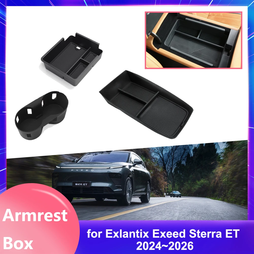 Car Storage Box for Exlantix Exeed Sterra ET 2024~2026 2025 Rubber Silicone Mat Center Console Organizer Armrest Tray Accessorie