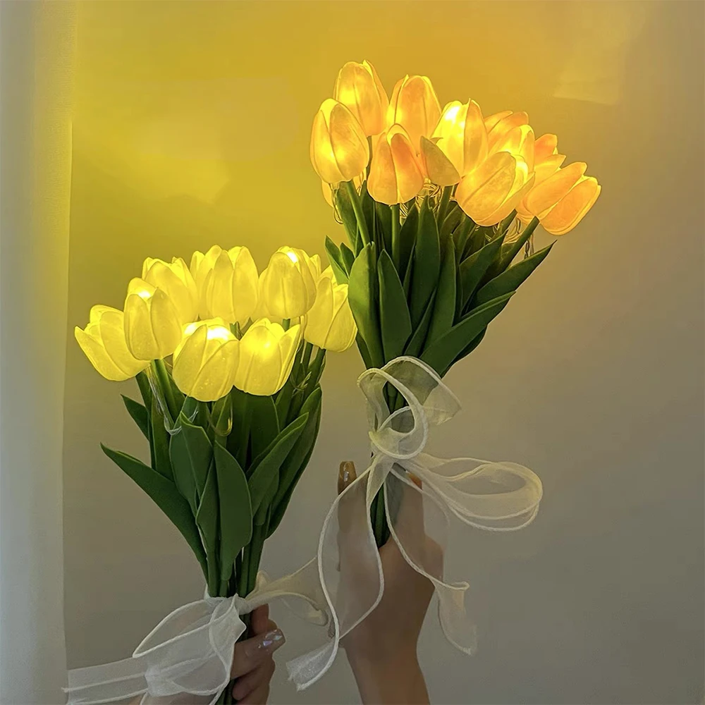 

5/10PC LED Tulips Artificial Flowers Luminous Tulip Fake Flower Bouquet Night Lamp for Home Garden Decora Wedding Birthday Gift