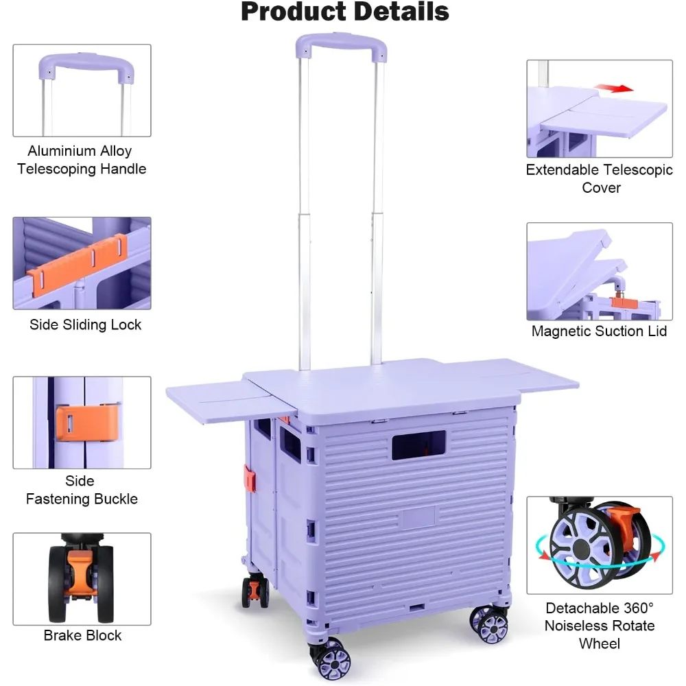 Imagem -04 - Carrinho Utilitário Dobrável com Rodas Carrinhos de Rolamento de Caixa Portáteis Dobráveis Cesta Tote com Tampa Magnética Tampa Telescópica