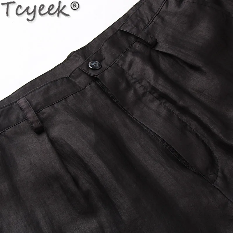 بنطلون طويل مستقيم من Tcyeek للرجال ، حرير ملبري ، بنطلون عصري غير رسمي ، الصيف ، من الخارج