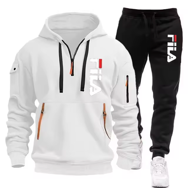 Two sets of 2025 new fashionable men's sportswear, a zippered hooded sweatshirt and sweatpants, for casual fitness and jogging - Image 9
