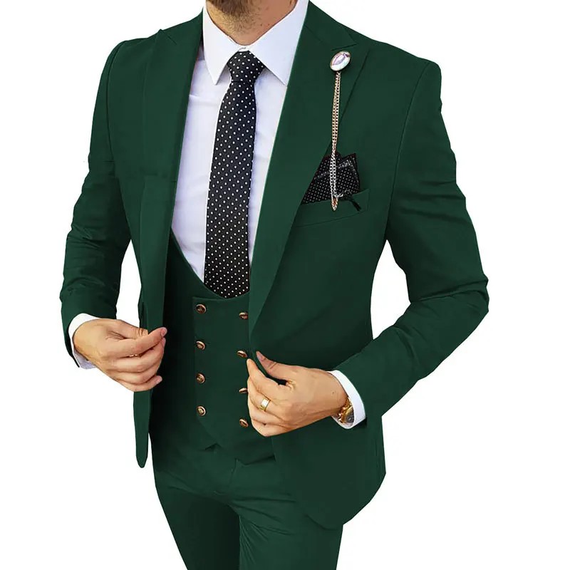 

Customized Men's Suit Wedding Blazer 3 Piece (jacket+pants+vest ) Peaked Lapel Slim Fit Business Set Custom Made Blazers Mont Er