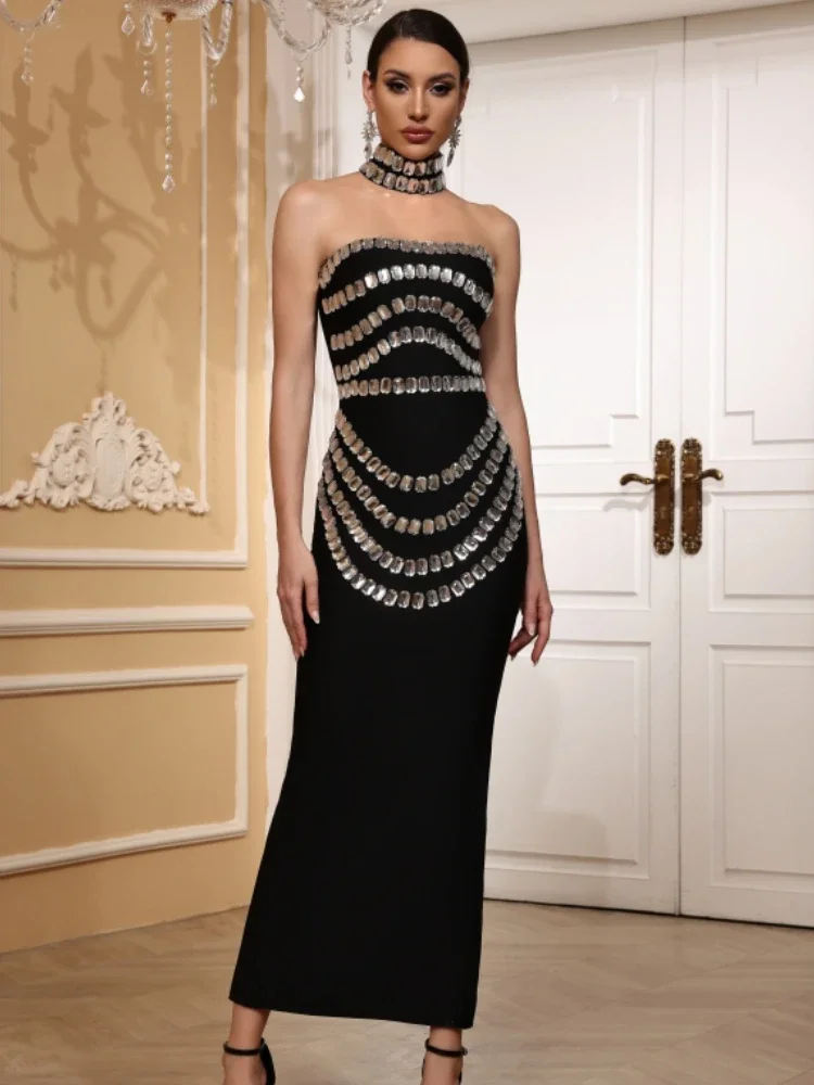

Женское летнее сексуальное мини-облегающее бандажное платье без бретелек знаменитостей с бисером, 2022, элегантное вечернее клубное платье для фотосессии