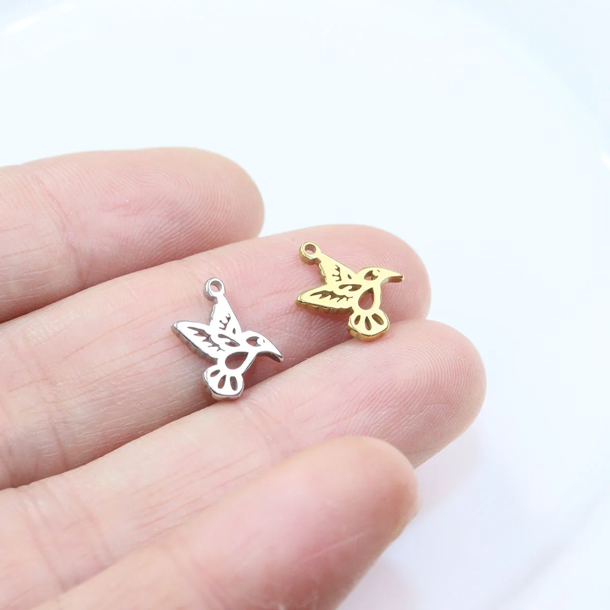 10pcs Stainless Steel Mini Bird Fashion Jewelry Charms Pendant DIY Handcraft Vacuum Plate Waterproof Antiallergic