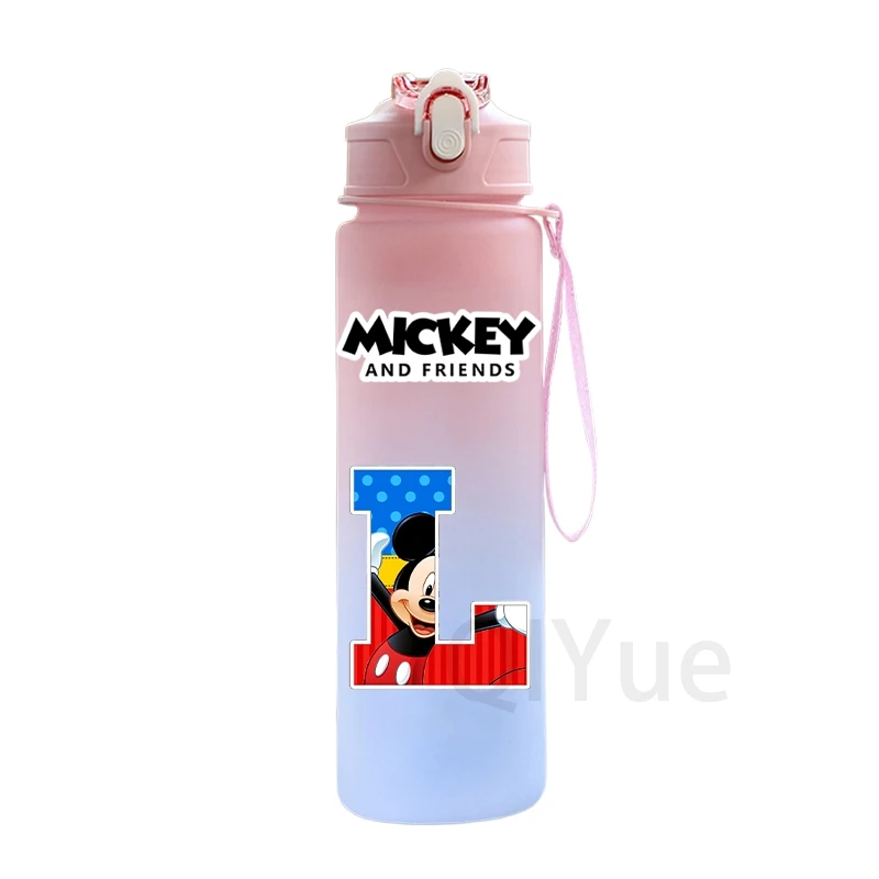 Mickey Minnie Mouse Straw Cup Children 750Ml Outdoor Large Capacity Sport Water Bottle Bounce Letter A-Z Kid Portable Water Cup