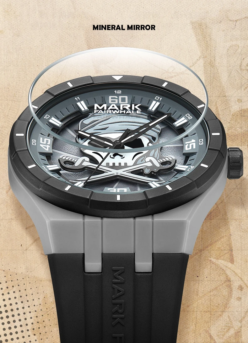 Mark Fairwhale-Relógio Quartzo Masculino, Luminoso, Case Polyresin, Pulseira de Silicone, 44mm