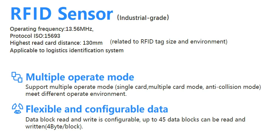 High speed read and write card Industrial grade RFID Sensor