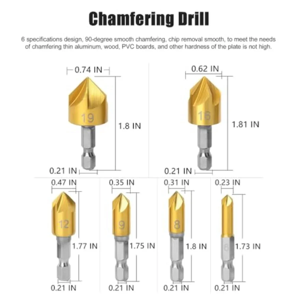High Speed Steel Drill Set 26 Pieces Including Precision Center Punch Step Drill Bits and Chamfering Tools for Wood and Metal