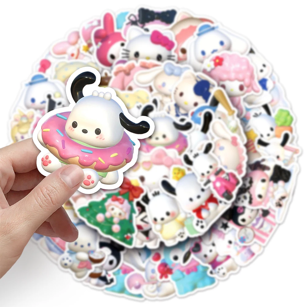 10/30/50 Uds dibujos animados 3D Sanrio pegatinas lindas Anime Hello Kitty Kuromi Pochacco calcomanías ordenador teléfono nevera pegatina Kawaii Decoración