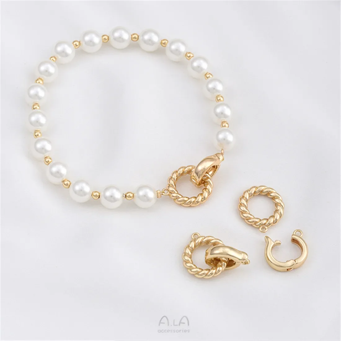 14K الذهب حقيبة العجين المقلي التقلبات زر اللؤلؤ المستديرة زر مستدير اليدوية عقد دي اي واي اكسسوارات نهاية زر الملحقات B991 #4