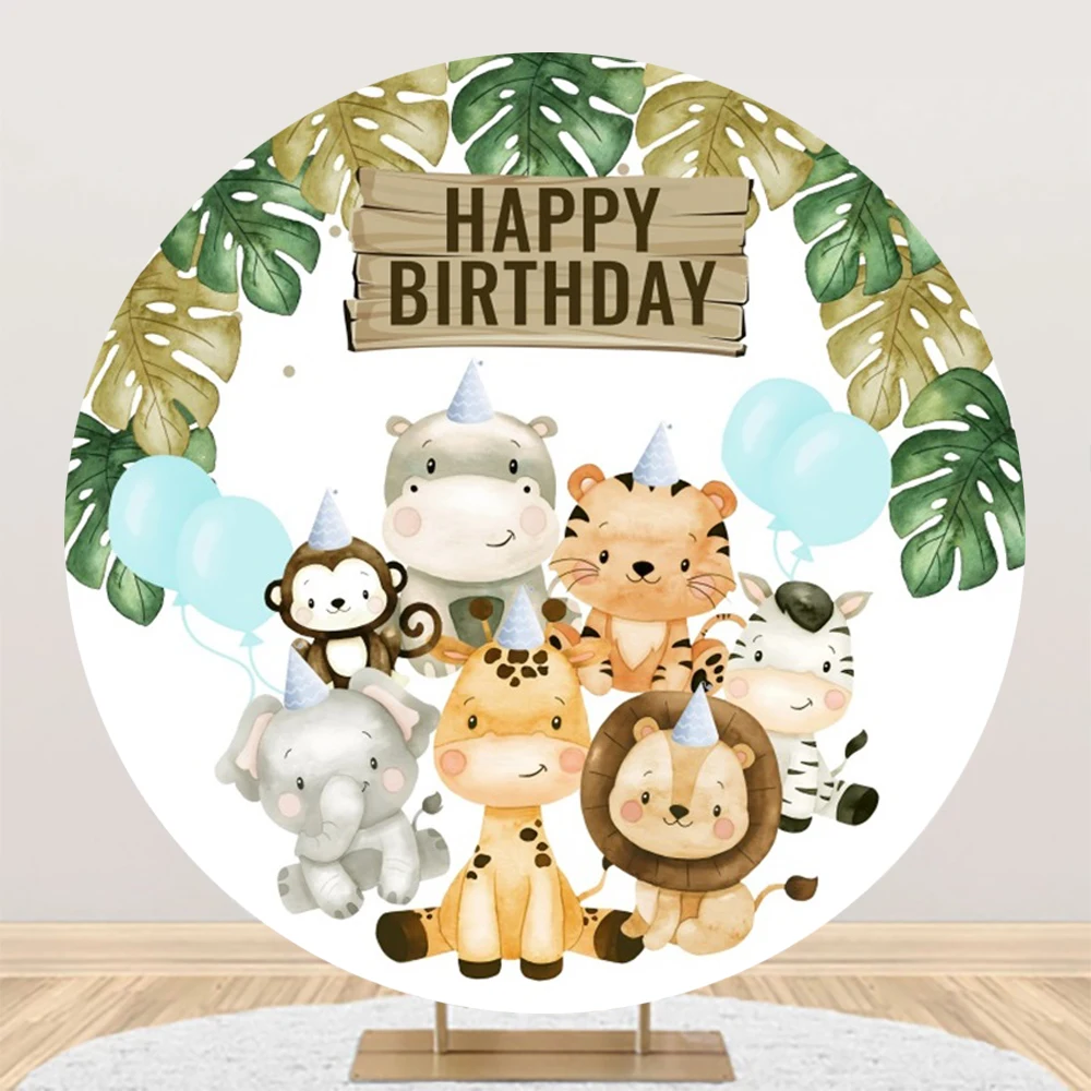 Wild One Jungle Safari Round Photography Backdrop Cover Baby Shower Girl Boy 1st Birthday Party Forest Animals Circle Background