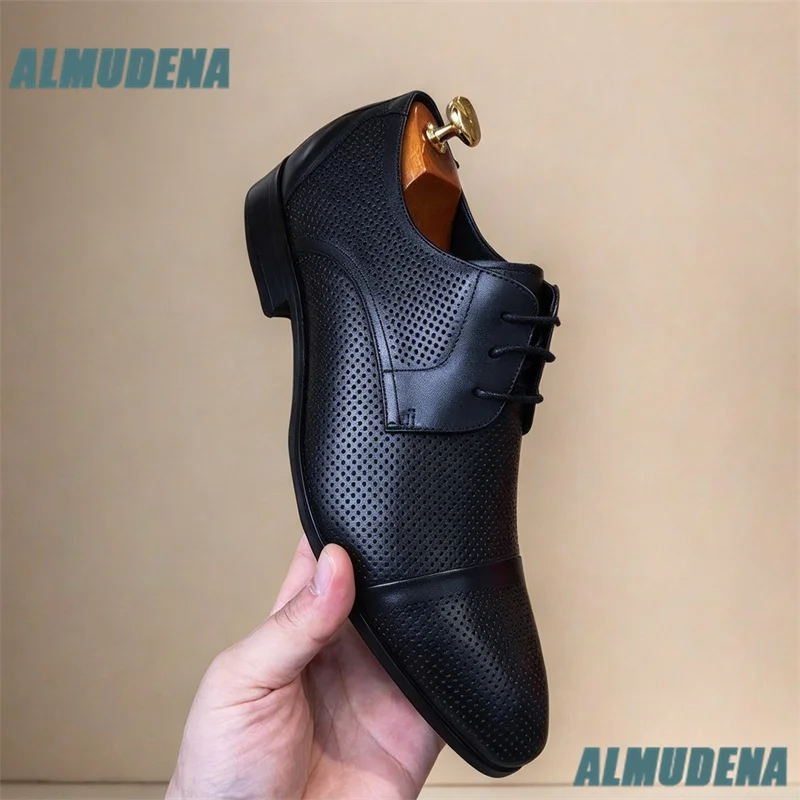 Men's Perforated Oxford Dress Shoes Breathable Lace Up Formal Leather Business Shoes Wedding Leather Shoes Autumn Men's Shoes