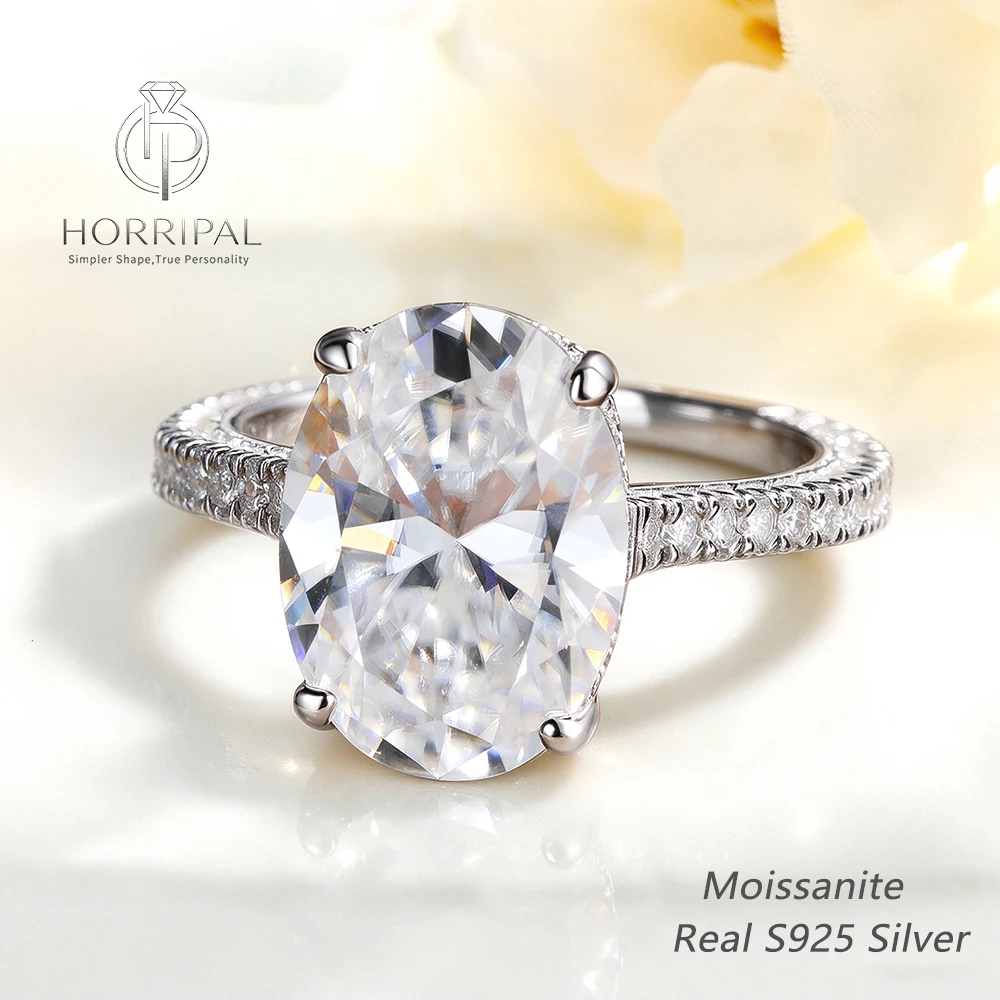 HORRIPAL 8CT D VVS1 Oval-Cut Full Moissanite Wedding Rings for Women 925 Sterling Silver Custom Engagement Ring GRA Fine Jewelry