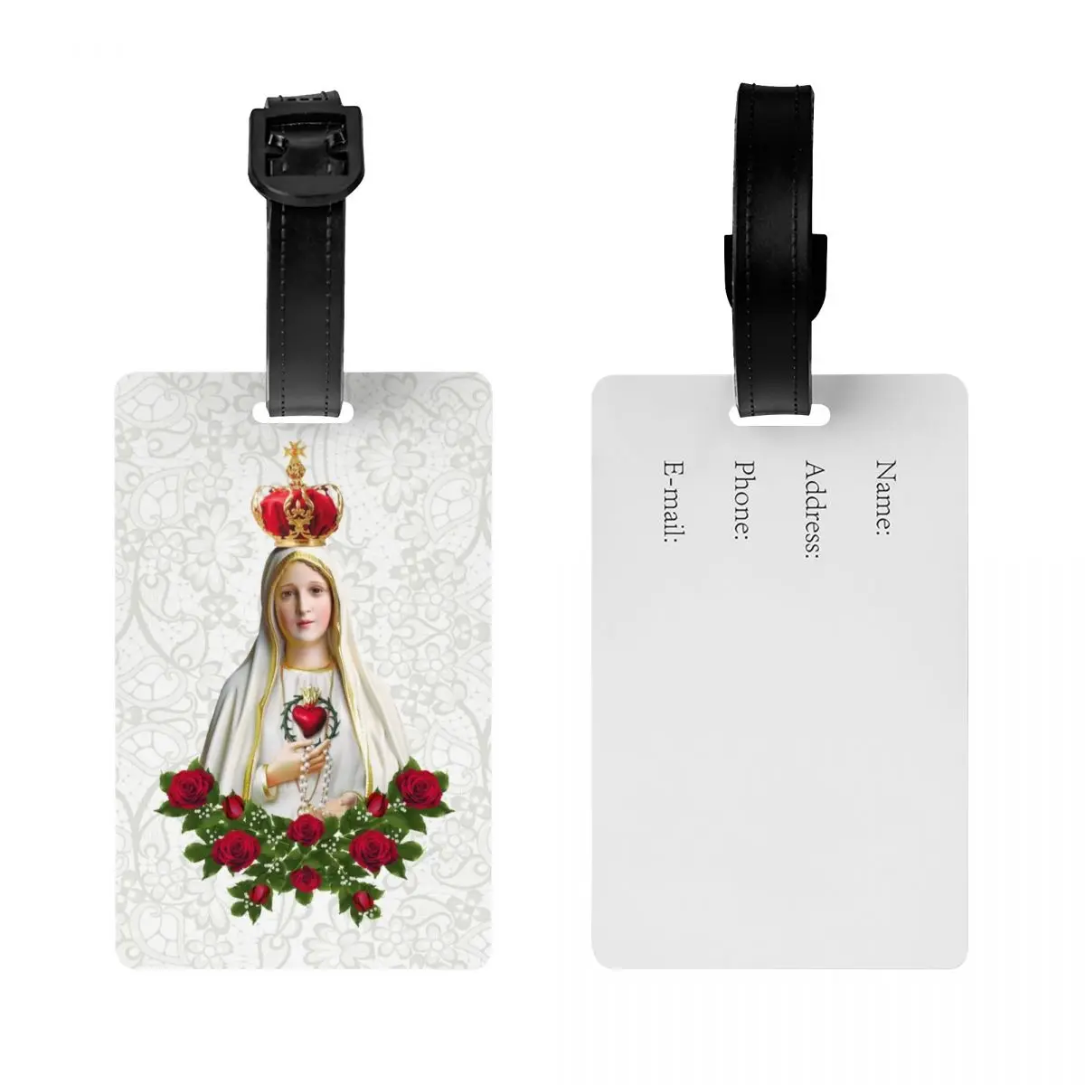 Our Lady Of Fatima Virgin Mary Luggage Tag for Travel Suitcase Portugal Rosary Catholic Privacy Cover Name ID Card