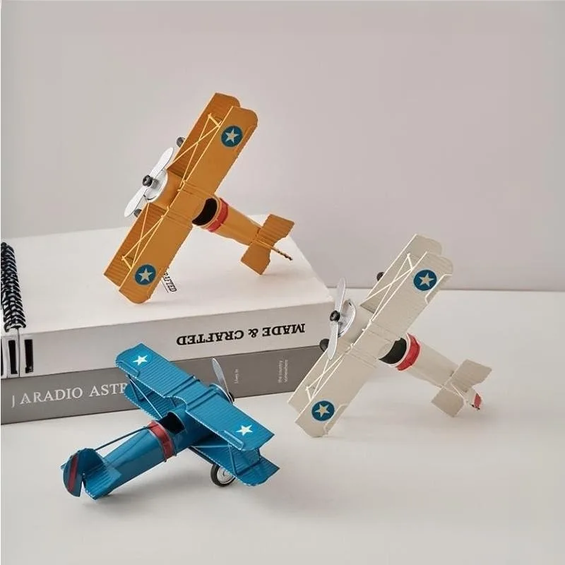 Vintage Iron Biplane Model Airplane - Replica of Classic Aircraft, Heavy-Duty Iron with Authentic Biplane Design for display Cab