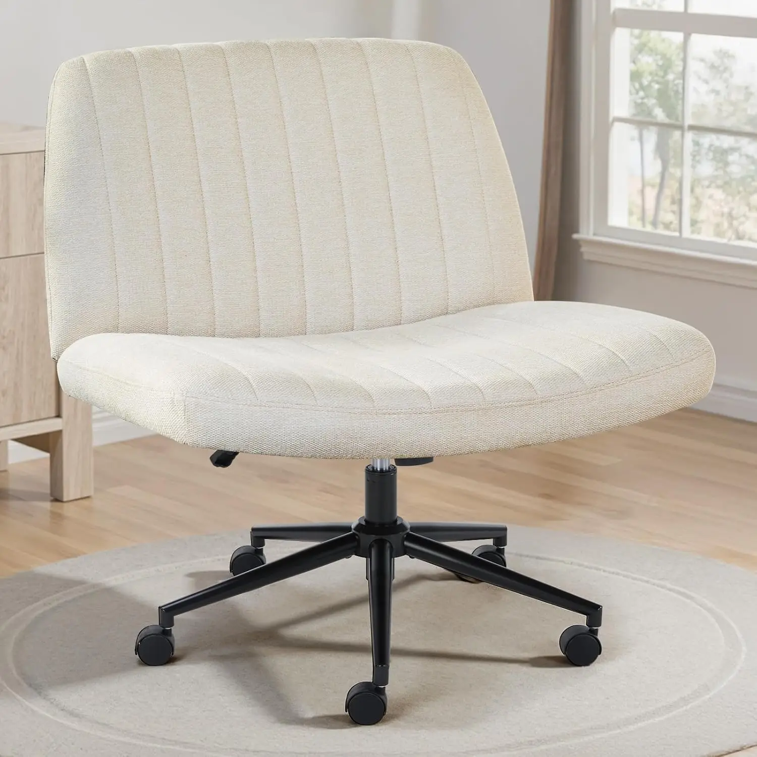 

Criss Cross Chair with Wheels, Wide Seat Adjustable Swivel Office Desk Vanity Chair for Home Computer Task