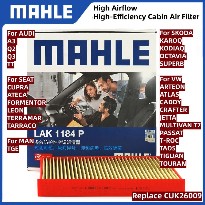 

MAHLE Cabin Filter For Audi & Volkswagen Models A3, A3 Quattro, Q3, S3, TT Quattro, Jetta, Golf, Tiguan LAK1184P Rep CUK26009