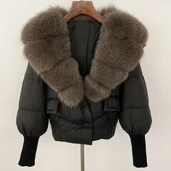OFTBUY 2024 Winter Coat Women White Duck Down Jacket Real Raccoon Fox Fur Collar Loose Elegant Casual Office Lady Overwears