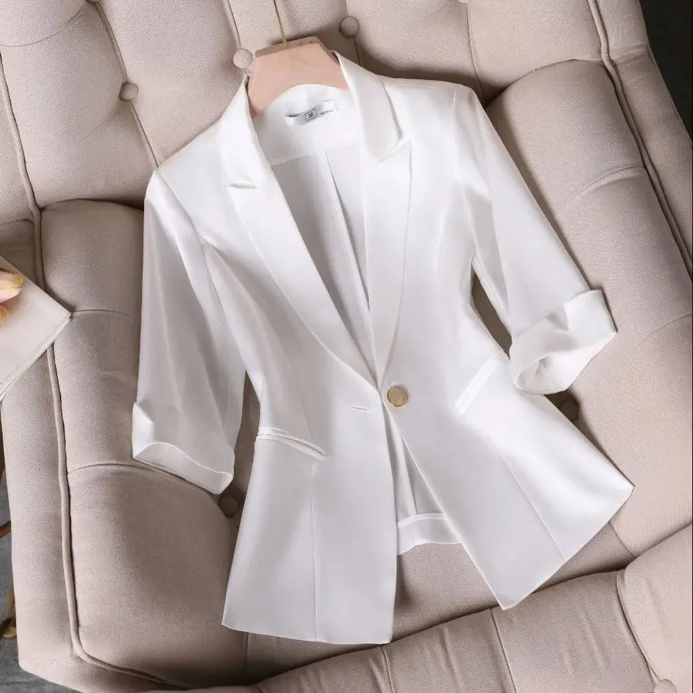 Advanced Women's Suit Jacket Autumn New Style Fashion Seven-point Sleeve Office Ladies Casual Short Paragraph Cotton Blazer B25