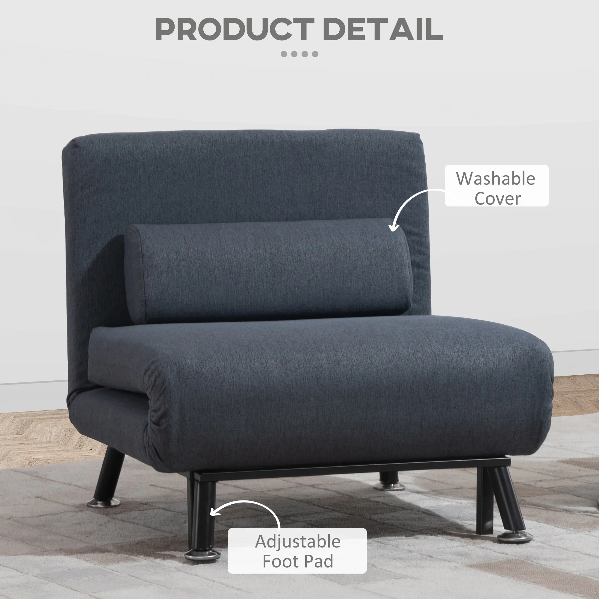 HOMCOM Folding 5 Position Convertible Sleeper Chair Sofa Bed