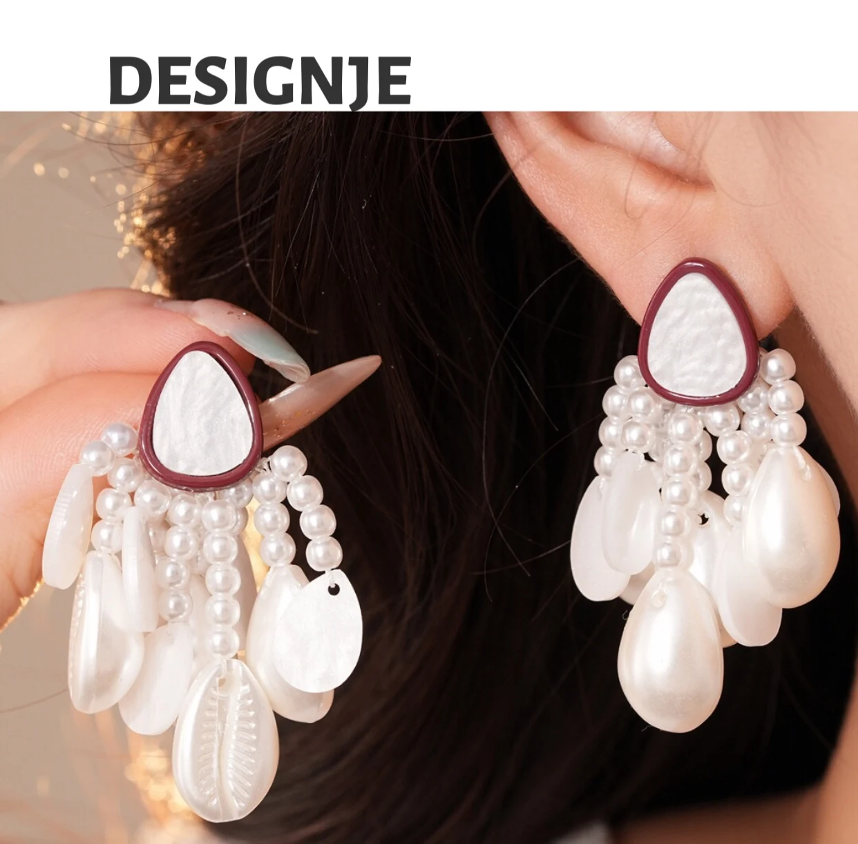 

Hot-selling European and American luxury resin drop tassel pearl earrings, luxurious and high-end earring, exquisite earring