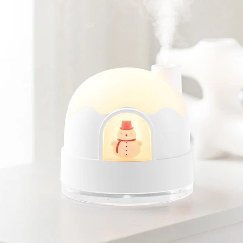 مرطب هواء صغير بتصميم بيت الثلج اللطيف USB كتم مبخر هواء صغير لغرفة النوم باللون الأبيض #1