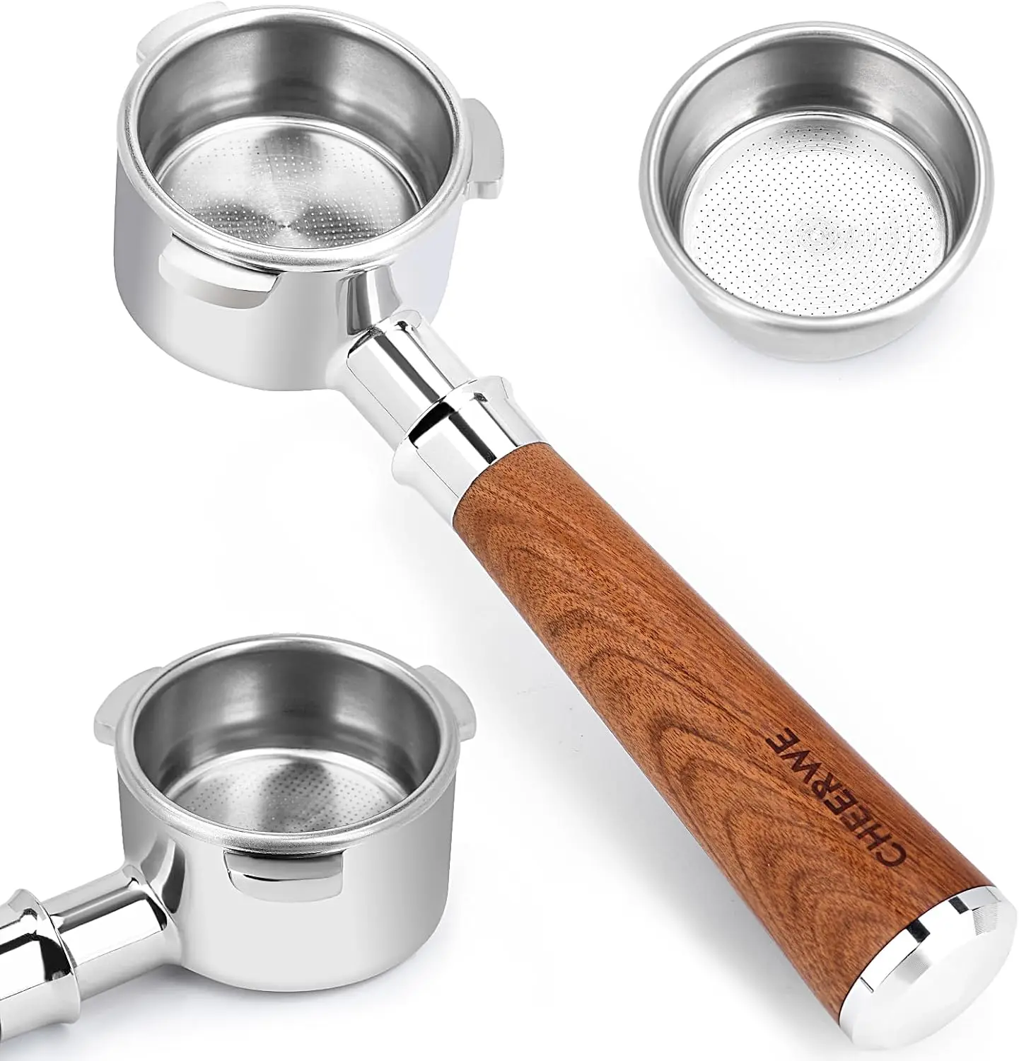 

Bottomless Portafilter 54mm, 3 Ears, Compatible with Breville Barista, Includes Filter Basket