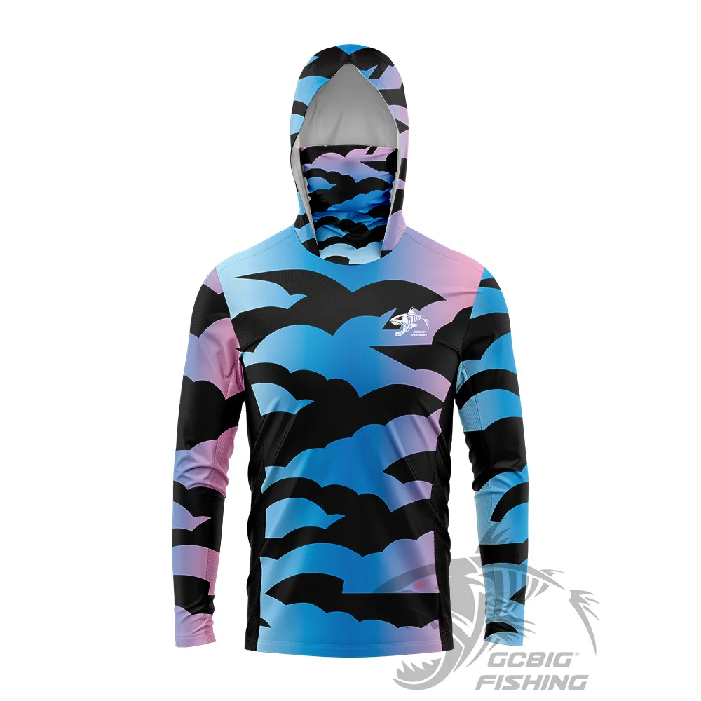 

Мужская рыболовная толстовка с длинным рукавом для морской рыбалки, защита от УФ-излучения, маска для лица, камуфляж для охоты и джунглей