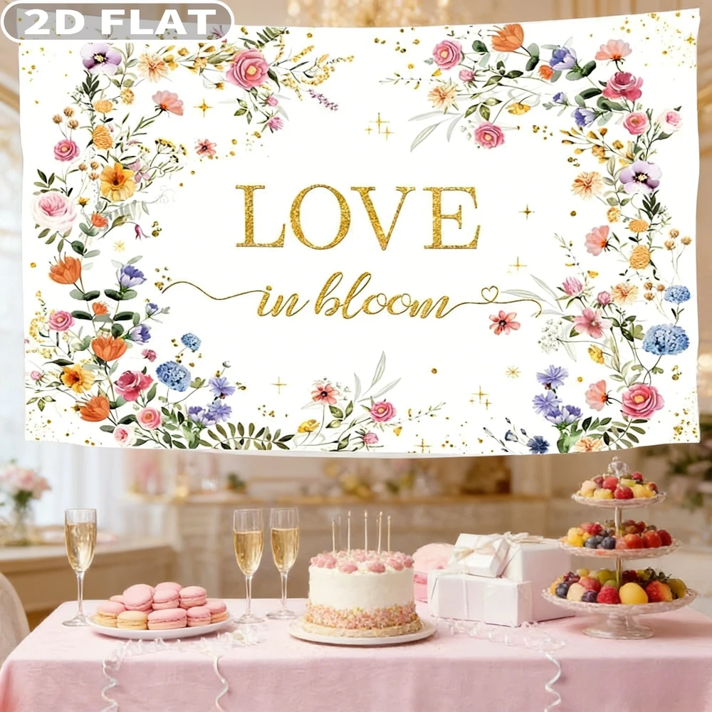 

2D FLAT 1pc Love in Bloom Bridal Shower Decor Studio Props Backdrop, Polyester Wedding Shower Background, 6x3.6ft/5x7ft/6x8ft