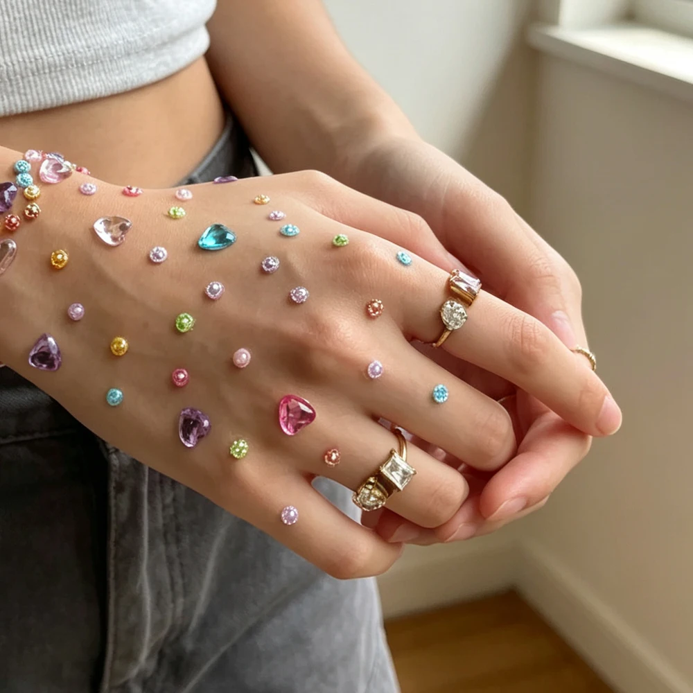 107pcs 3D Children Diamond Sticker Acrylic Jewel Crafts Children Gem Stickers Self Adhesive Sparkling Rhinestone Sticker