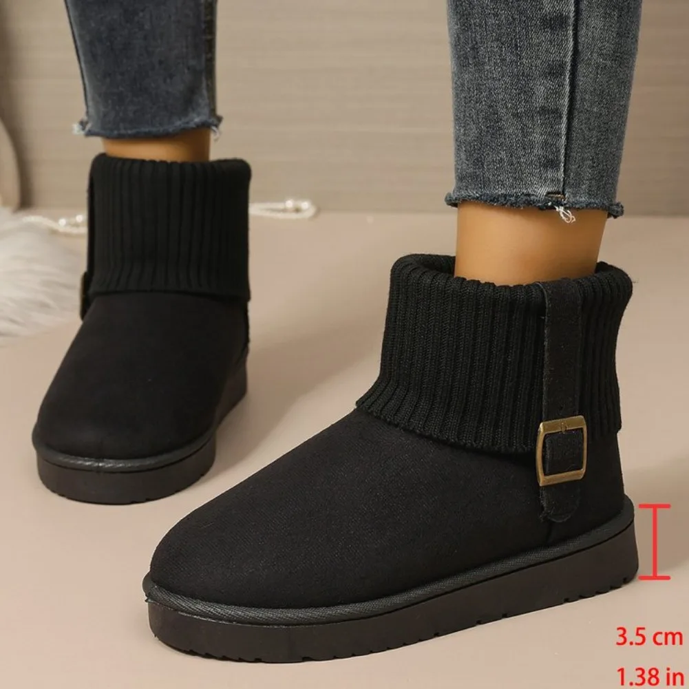 Winter Women's Comfortable Vintage Solid Color Anti Slip Wear-resistant Snow Boots Women Keep Warm Fashion Mid Heel Snow Boot