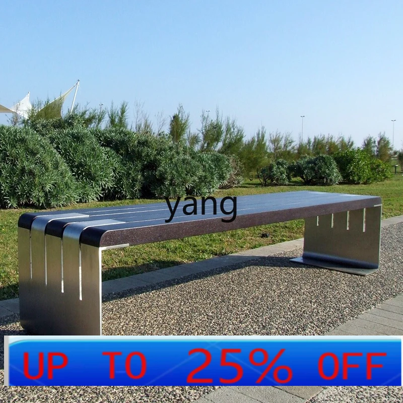 

lmm Long Chair with Iron Art Backrest, Courtyard Square Bench, Stainless Steel Park Chair