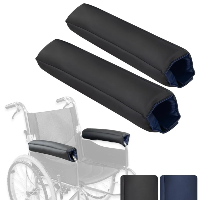 Elderly Wheelchair Armrest Pad One Pair PU Leather Flame Retardant Fabric Navy Blue Wheelchair Armrest Support Cushion Pad